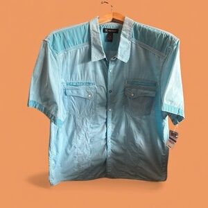 INC Men’s XXL NWT Light Blue Aqua Short Sleeve Snap Button Down Casual Shirt